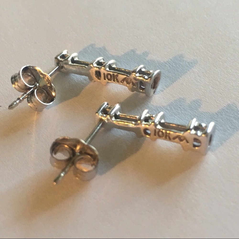 Diamonds 10k Solid Gold Linear Earrings - Picture 7 of 8